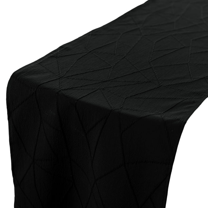 Embossed Geometric Jacquard Table Runner Black close up