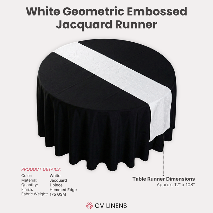 Embossed Geometric Jacquard Table Runner White showing product details