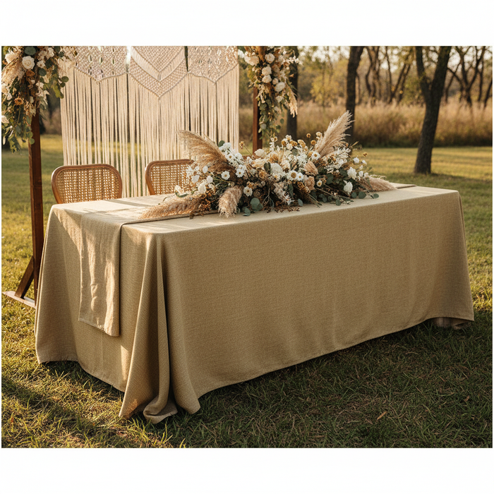 Faux Burlap Tablecloth 90"x156" Rectangular - Natural Tan | flower premade runner |