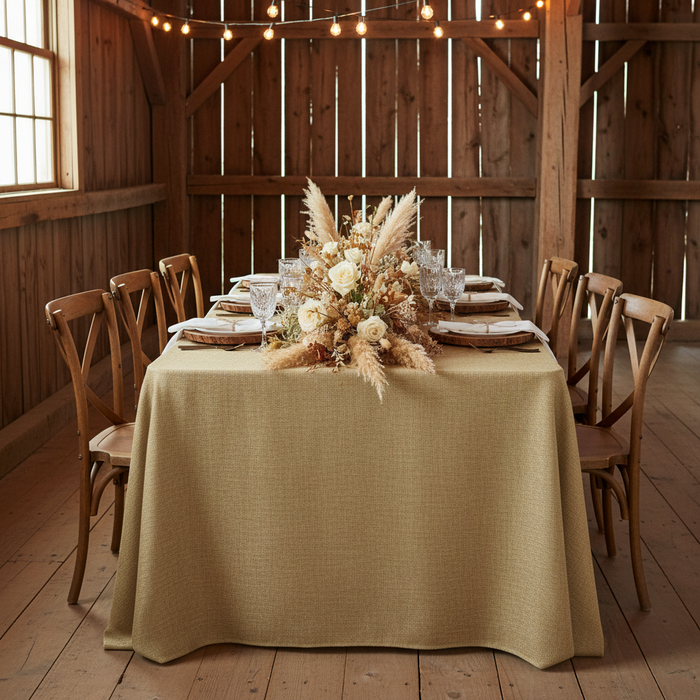 Faux Burlap Tablecloth 90"x156" Rectangular - Natural Tan | flower premade runner |