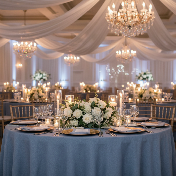 Indoor Wedding Reception 120 Blue Faux Denim Tablecloth