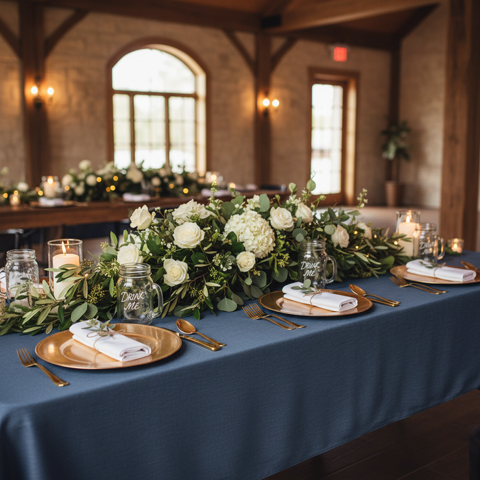Faux Denim Tablecloth 60"x120" Rectangular - Dark Blue | charger plate | napin | flower premade runner |