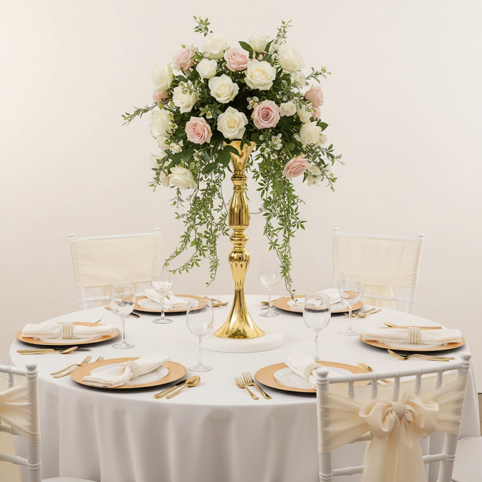 Flower Vase Riser Holder Centerpiece Stand 20"H - Gold | charger plate | napkin | wine goblets | tablecloth |