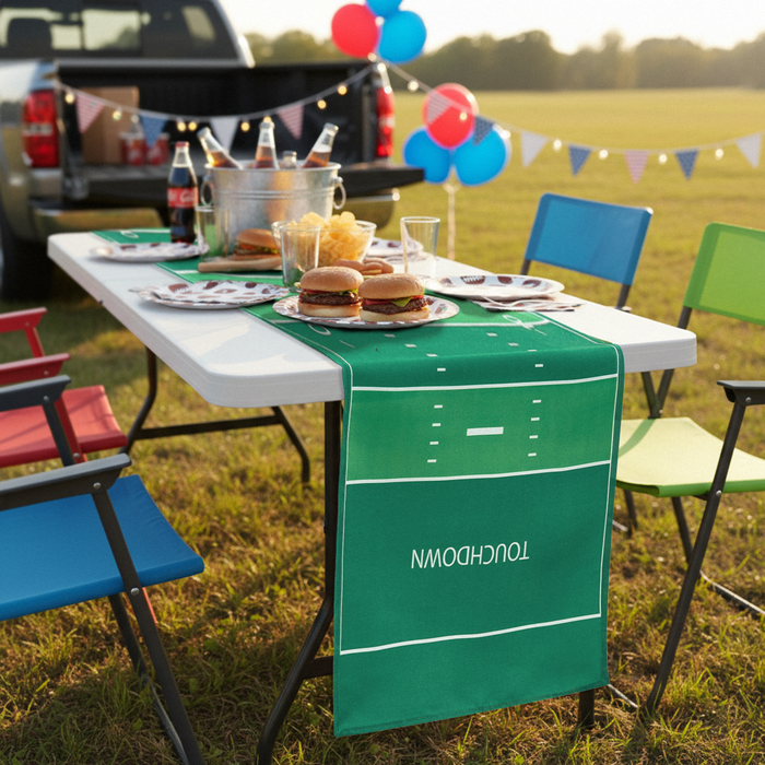 Football field sport table runner tailgate table setup