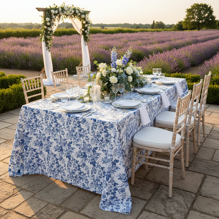 French Toile 90"x132" Rectangular Tablecloth - Blue.
