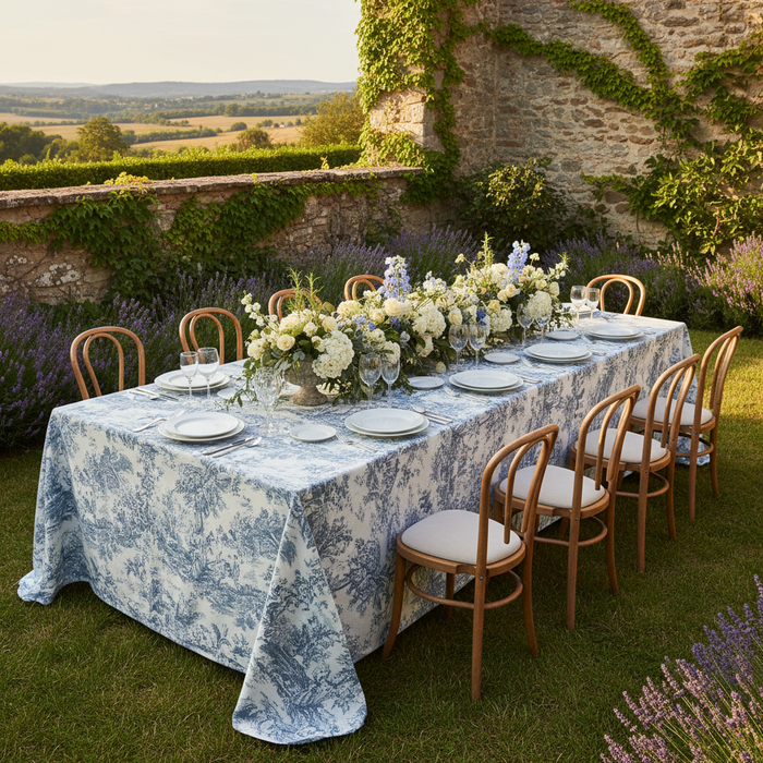 French Toile 90"x132" Rectangular Tablecloth - Blue.