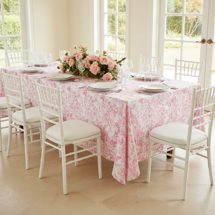 French Toile 90"x132" Rectangular Tablecloth - Pink.