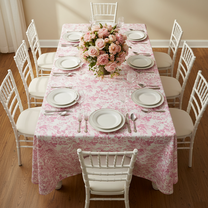 French Toile 90"x132" Rectangular Tablecloth - Pink.