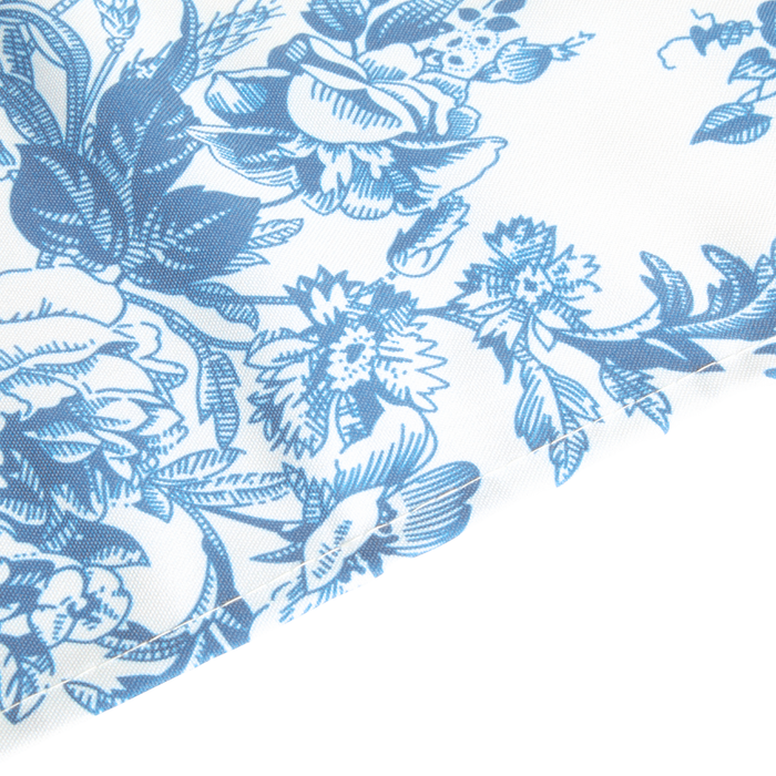 Baby Blue French Toile Print Rectangular Tablecloth 108"x156" hemmed edge close up