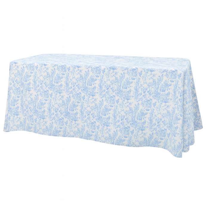 Baby Blue French Toile Print Rectangular Tablecloth 108"x156" front view
