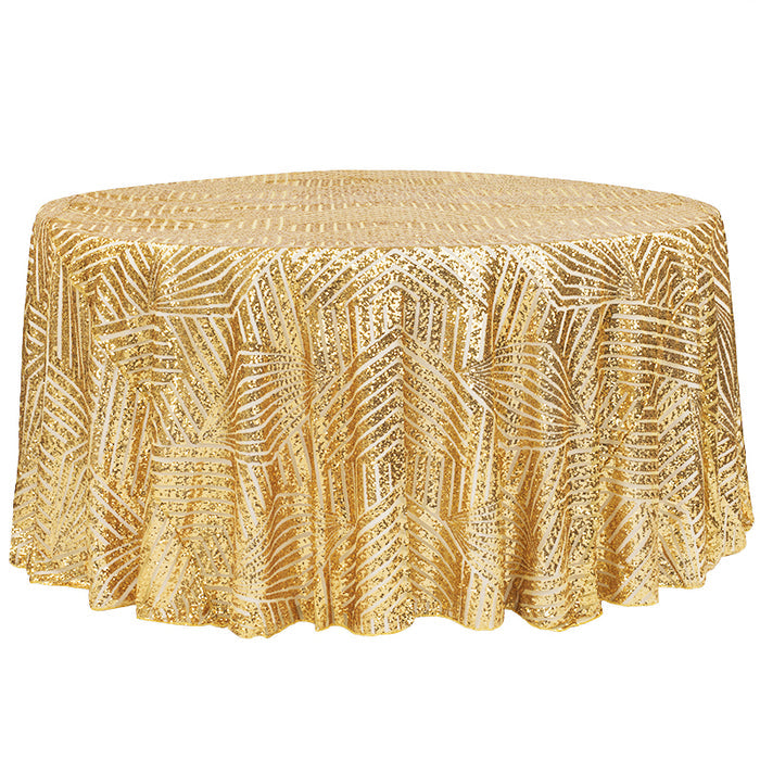 Geometric Glitz Art Deco Sequin Tablecloth 120" Round - Gold - CV Linens