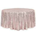 Geometric Glitz Art Deco Sequin Tablecloth 132" Round - Blush/Rose Gold - CV Linens
