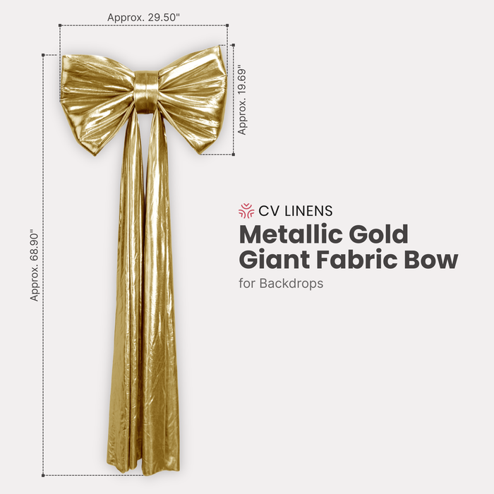 Giant Fabric Bow for Backdrop Metallic Gold infographic showing the height and width of the bow