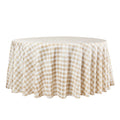 Gingham Checkered Polyester 120" Round Tablecloth - Beige & White - White Background