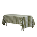 Gingham Checkered Rectangular Polyester Tablecloth 60"x120" Olive Green & White angled view
