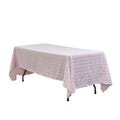 Gingham Checkered Rectangular Polyester Tablecloth 60"x120" Pink & White angled view
