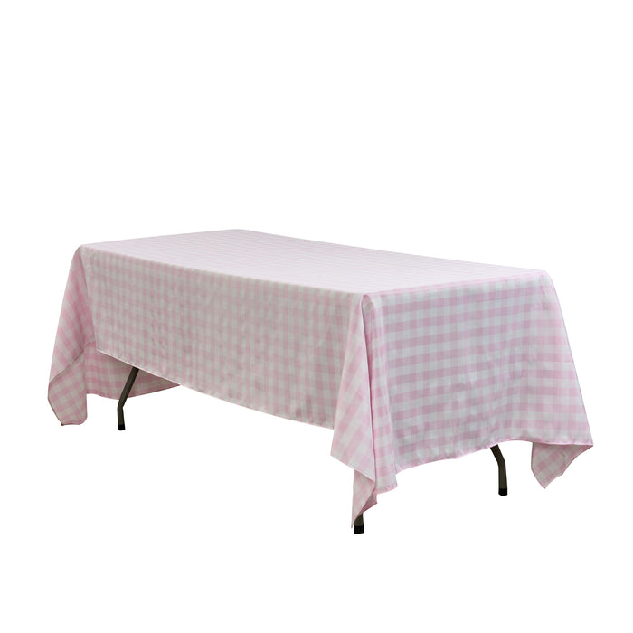 Gingham Checkered Rectangular Polyester Tablecloth 60"x120" Pink & White angled view