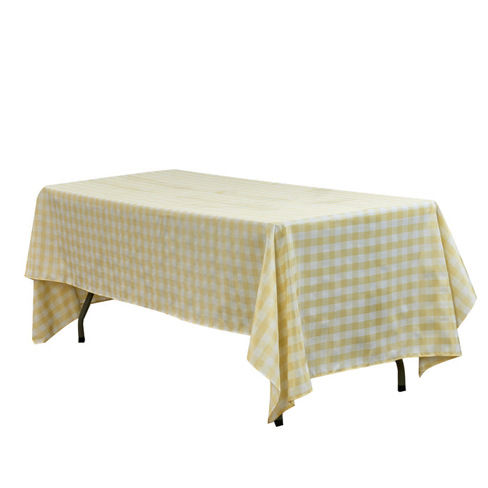 Gingham Checkered Rectangular Polyester Tablecloth 60"x120" Yellow & White angled view