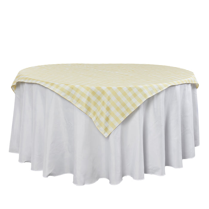 Gingham Checkered Square 70"x70" Polyester Overlay/Tablecloth Yellow & White front view