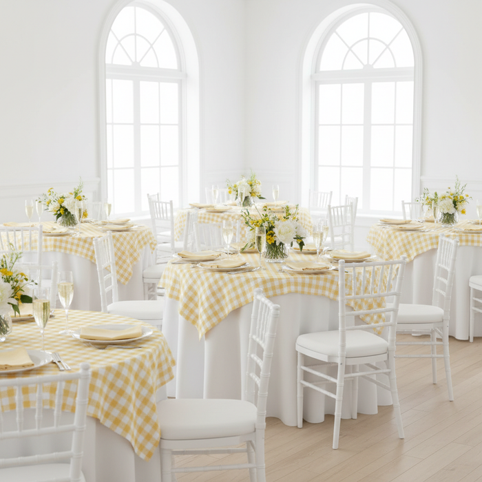 Gingham Checkered Square 70"x70" Polyester Overlay/Tablecloth Yellow & White