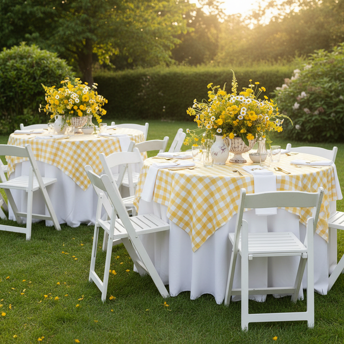 Gingham Checkered Square 70"x70" Polyester Overlay/Tablecloth Yellow & White