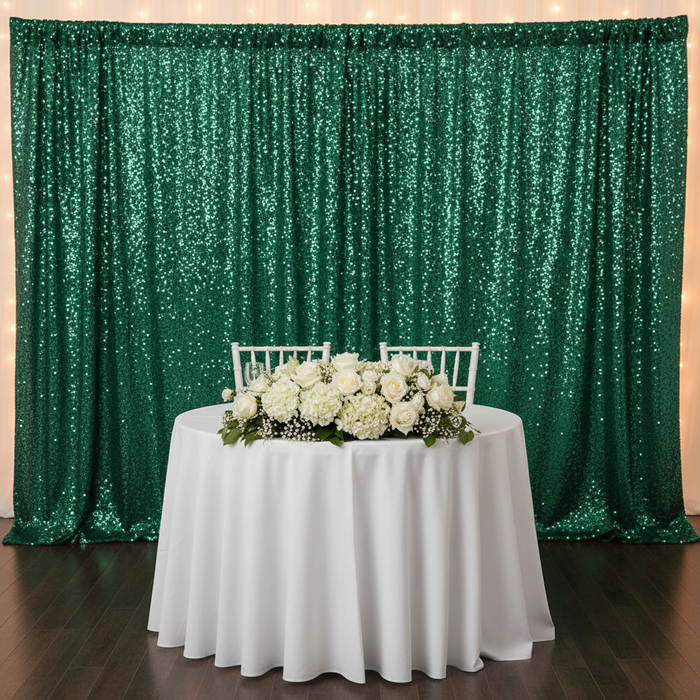 Glitz Sequin 12ft H x 52" W Drape/Backdrop panel - Emerald Green | uprights | bases | crossbar |
