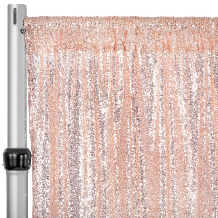 Glitz Sequin Mesh Net 10ft H x 52" W Drape/Backdrop panel - Blush/Rose Gold - CV Linens