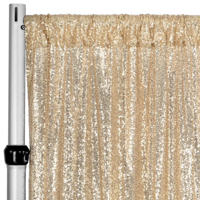 Glitz Sequin Mesh Net 10ft H x 52" W Drape/Backdrop panel - Champagne - CV Linens