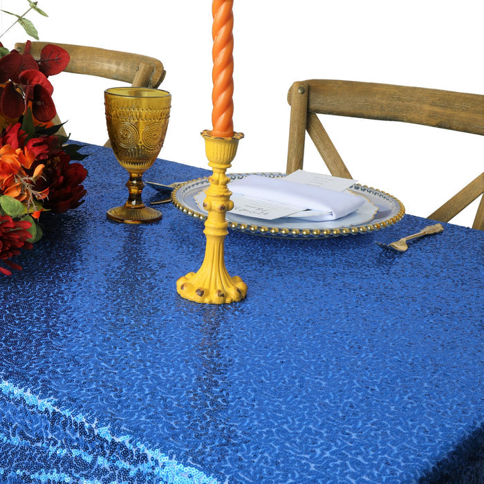 Glitz Sequin Mesh Net Tablecloth 90"x132" Rectangular - Royal Blue