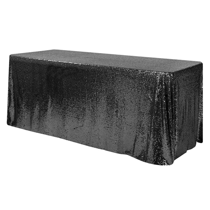Glitz Sequin Mesh Net Tablecloth  90"x156" Rectangular -  Black - CV Linens