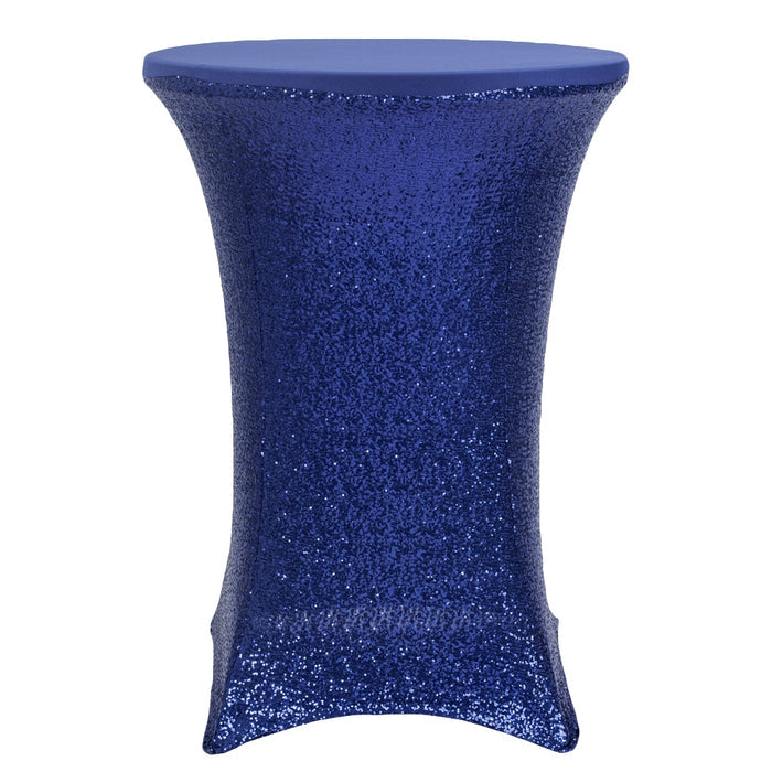 Glitz Sequin Spandex Cocktail Table Cover 30"-32" Round - Navy Blue - CV Linens