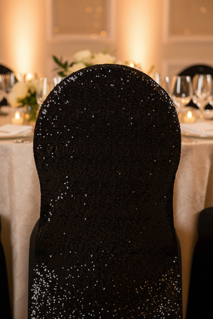 Glitz Sequin Stretch Spandex Banquet Chair Cover - Black