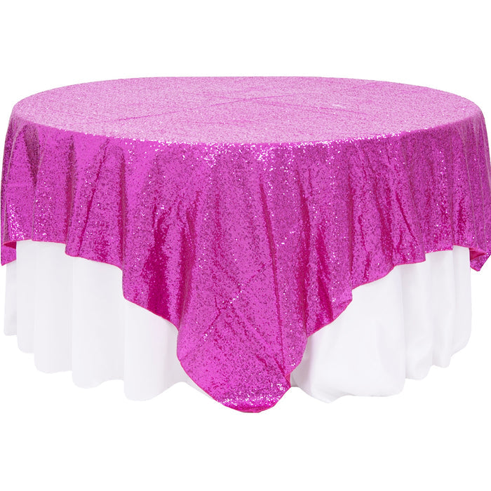Glitz Sequin Table Overlay Topper 90"x90" Square - Fuchsia - CV Linens