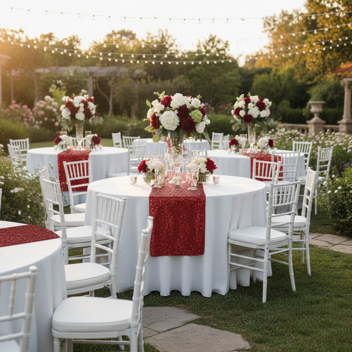 Apple Red Glitz Sequin Table Runner – Outdoor