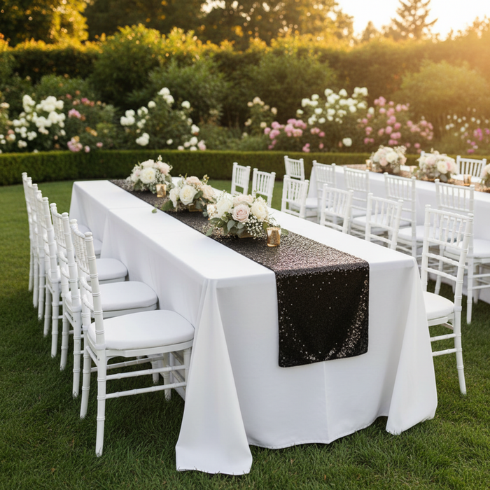 Black Glitz Sequin Table Runner – Outdoor Rectangular Table