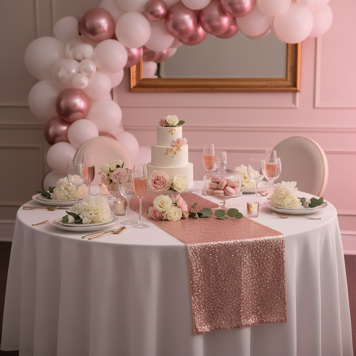 bridal shower with Glitz Sequin Table Runner - Blush/Rose Gold