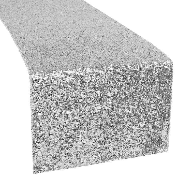Glitz Sequin Table Runner - Silver - CV Linens
