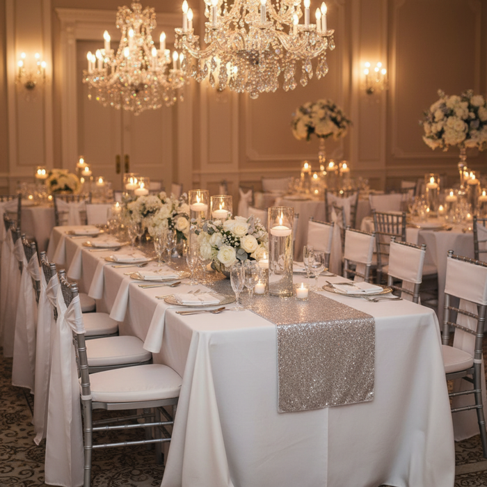 Silver Glitz Sequin Table Runner – Indoor Wedding