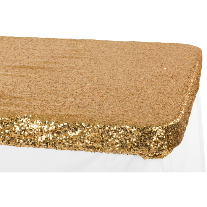 Glitz Sequin Table Topper/Cap 6 FT Rectangular - Gold - CV Linens