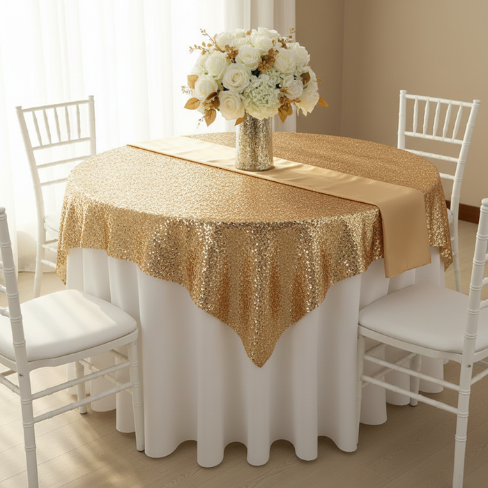 Glitz Sequin Tablecloth Overlay Topper 54"x54" Square - Gold.