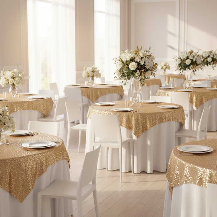 Glitz Sequin Tablecloth Overlay Topper 54"x54" Square - Gold.