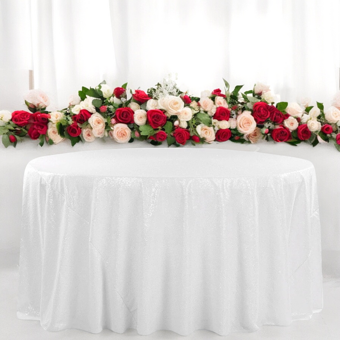 Glitz Sequins 120" Round Tablecloth - White