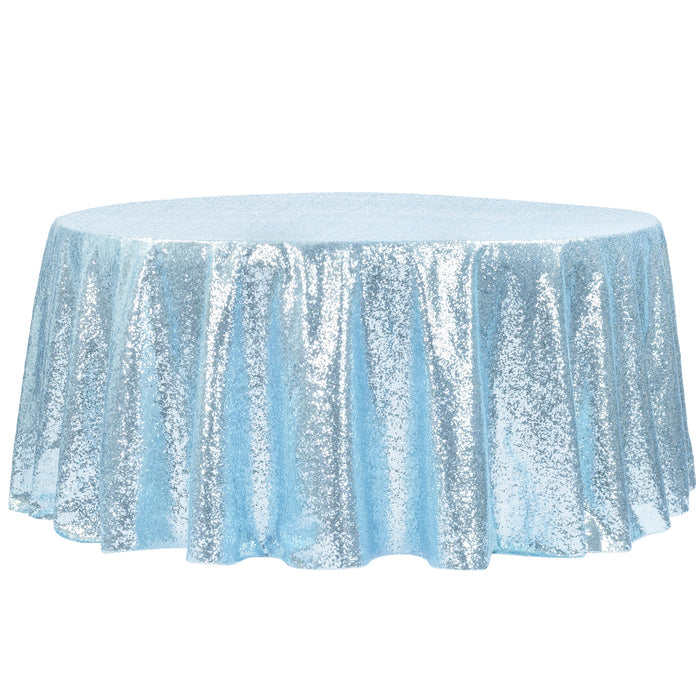 Glitz Sequins 132" Round Tablecloth - Baby Blue - CV Linens