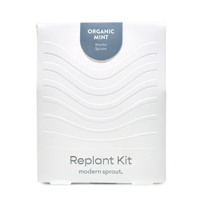 White packaging of the Immersion Hydroponic Replant Kit featuring organic mint, labeled with the plant name and brand.