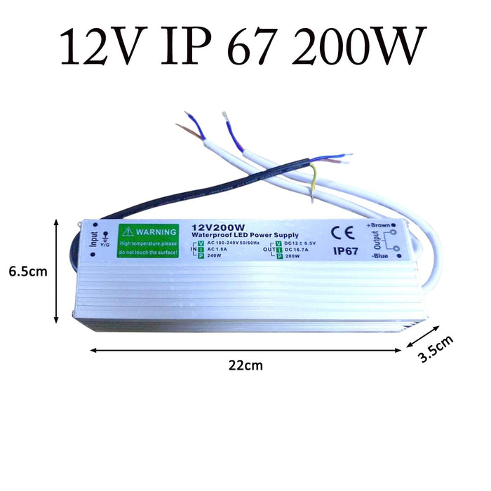 IP67 Waterproof DC 12V 200W LED Driver LED Power Supply Transformer ~3345