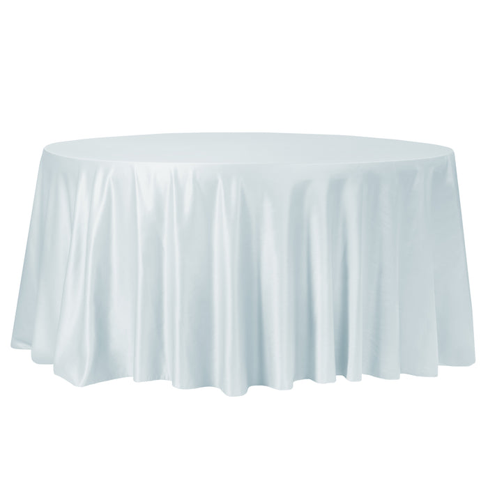 Lamour Satin 132" Round Tablecloth - Dusty Blue - CV Linens