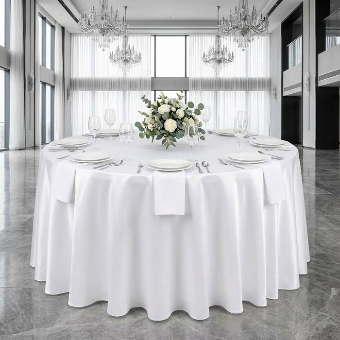 Lamour Satin 132" Round Tablecloth - White - CV Linens
