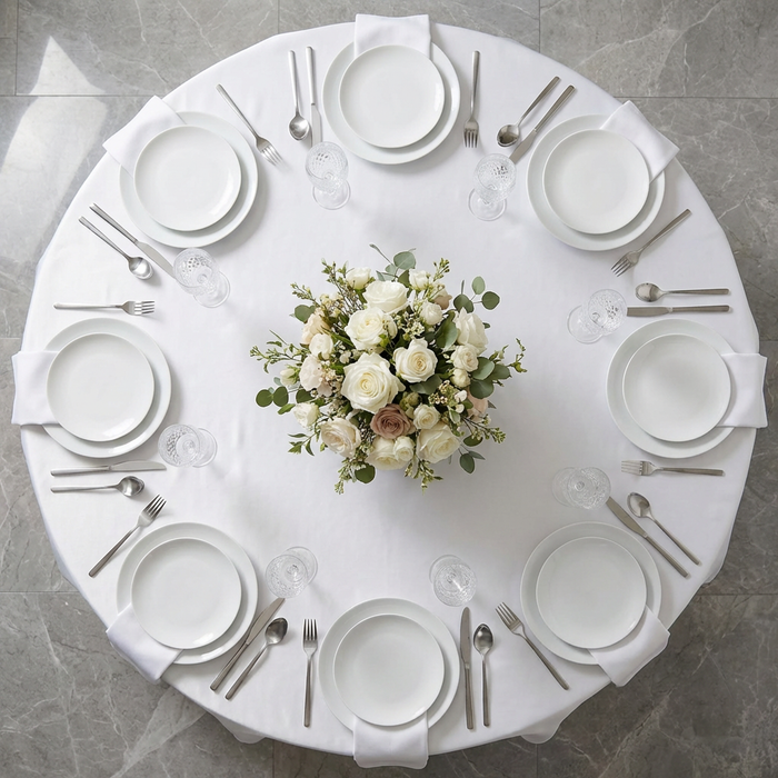 Lamour Satin 132" Round Tablecloth - White - CV Linens