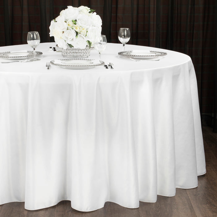 Lamour Satin 132" Round Tablecloth - White - CV Linens