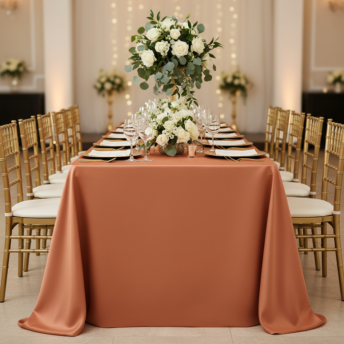 Lamour Satin 90"x156" Rectangular Oblong Tablecloth - Terracotta